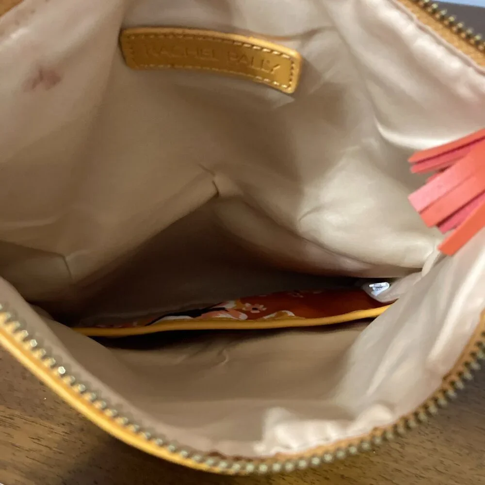 Rachel Pally Fold Over Clutch‎ Retro Orange Yellow Floral Makeup Bag